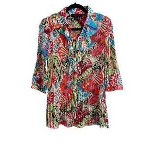 Pleats Collection Funky 70s Retro Colorful Pleated Tunic Blouse Size Small